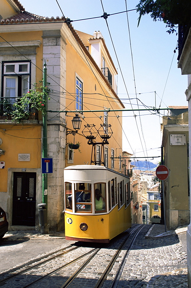 Funicular at Elevador da Bica, Lisbon, Portugal, Europe