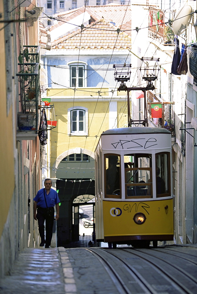 Funicular at Elevador da Bica, Lisbon, Portugal, Europe