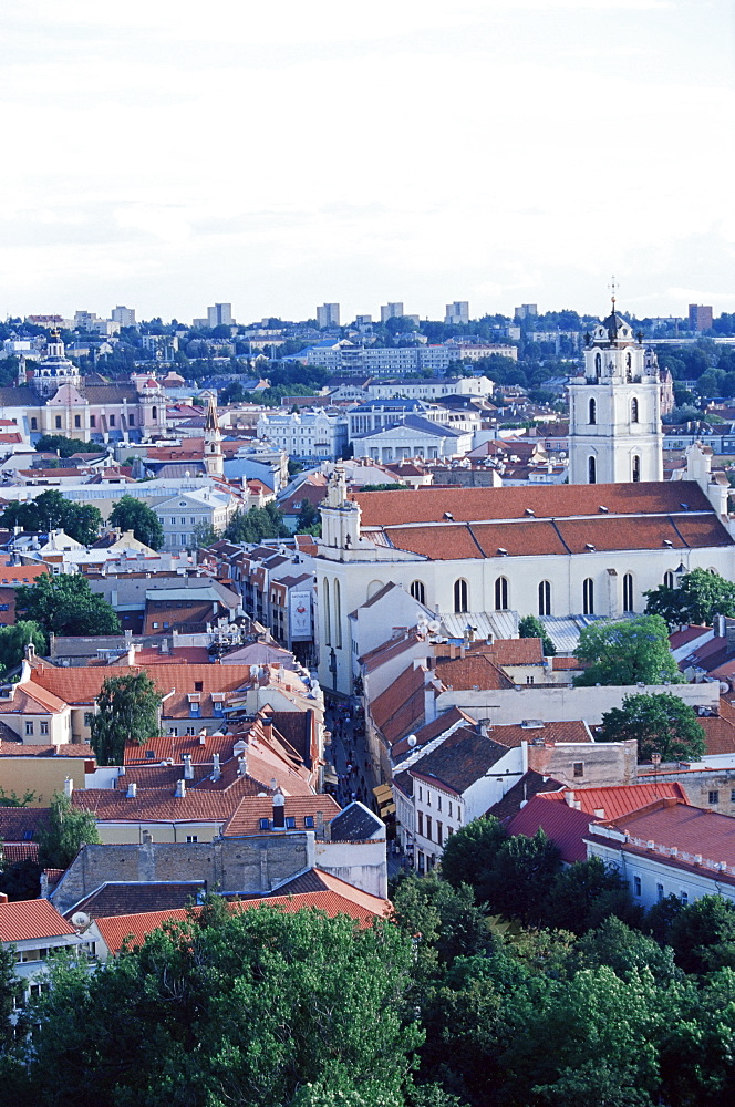 View over Old Town, UNESCO World Heritage Site, from castle at Gedminas hill, Vilnius, Lithuania, Baltic States, Europe