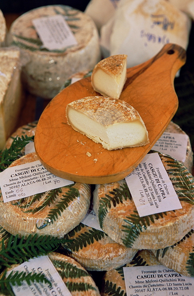 Cheese in the market, Ajaccio, Corsica, France, Europe