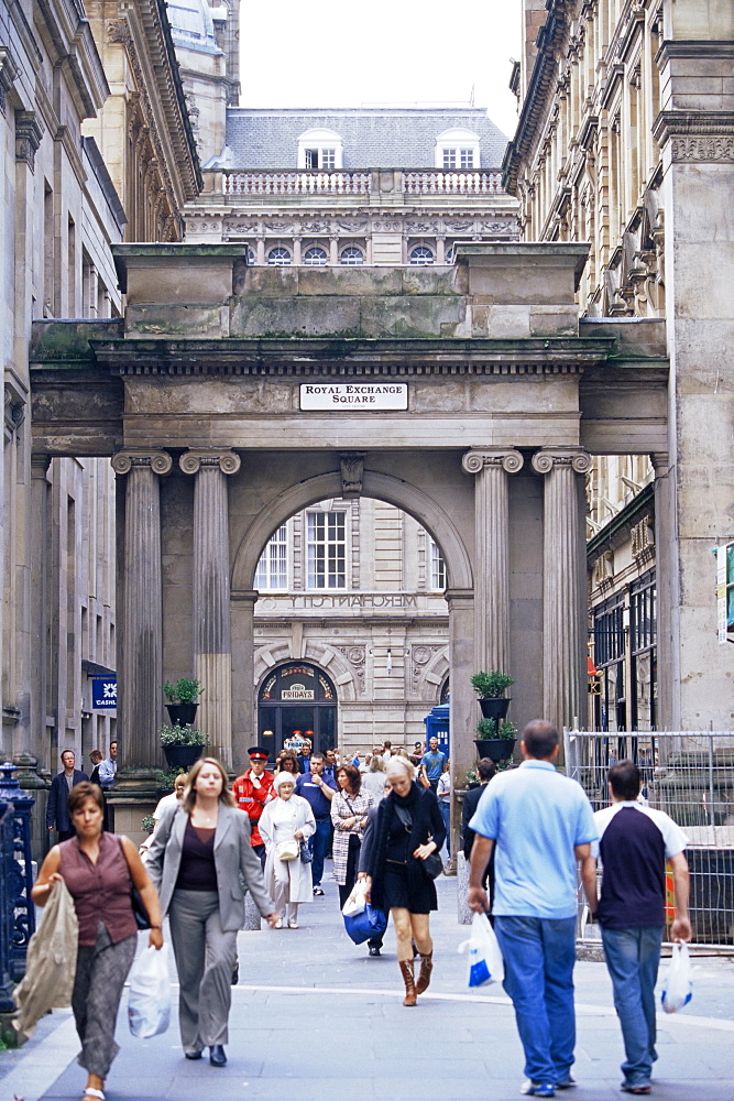 People walking in Royal Exchange Square, the commercial heart of the city, Glasgow, Scotland, United Kingdom, Europe