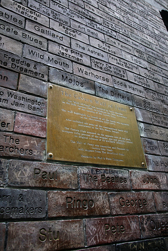 The Cavern Wall of Fame in Matthew Street, Liverpool, Merseyside, England, United Kingdom, Europe