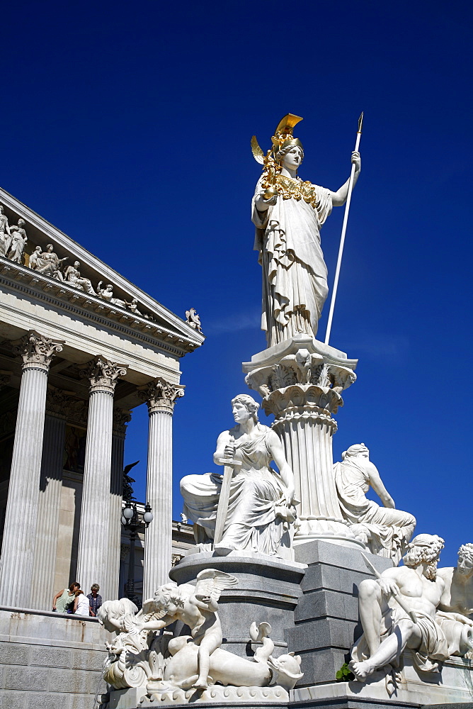 Athena statue in front of the Parliament building, Vienna, Austria, Europe