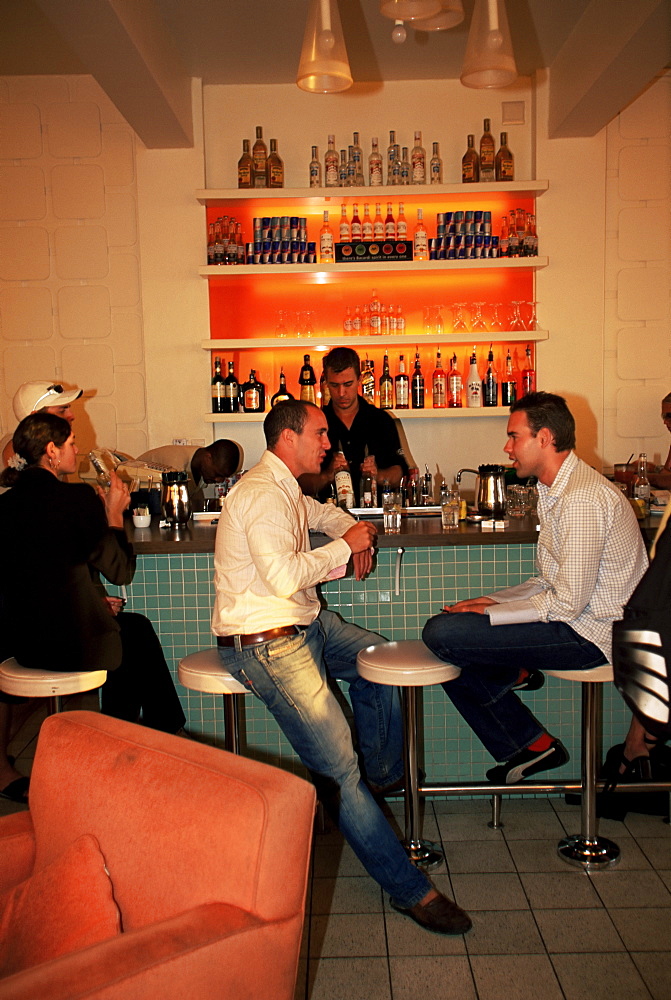 People sitting in trendy cafe in Camps Bay, Cape Town, South Africa, Africa