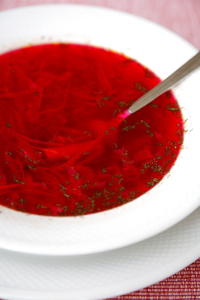 Borscht, a traditional Russian beetroot soup, Moscow, Russia, Europe