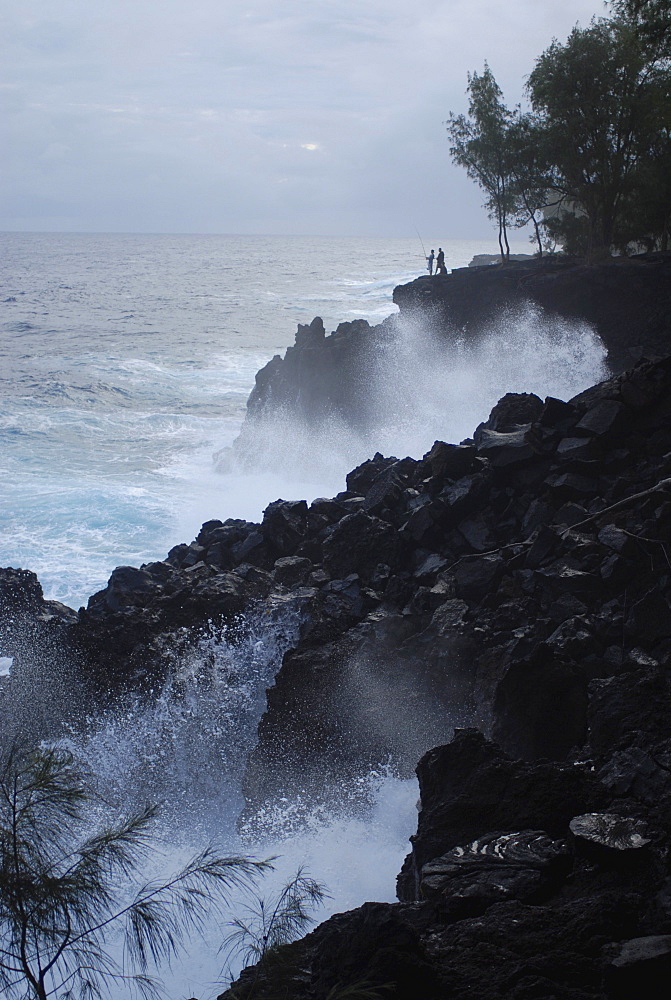 Two Hawaiians fish at Mackenzie State Park, Big Island, Hawaii, Hawaiian Islands, United States of America, Pacific, North America