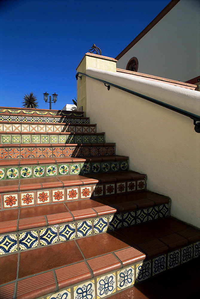 Tile stairs in shopping center, Santa Barbara, California, United States of America (U.S.A.), North America