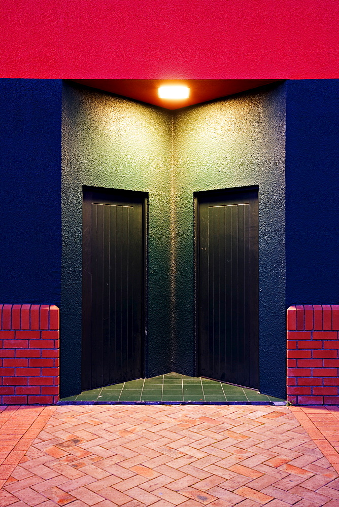 Colourful side entrance to Te Manawa, the Science Centre and Manawatu Museum, Palmerston North, Manawatu, North Island, New Zealand, Pacific