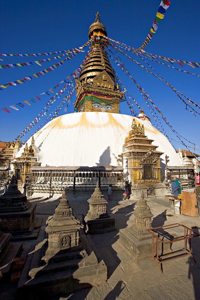 Buddhist stupa, Swayambhu (Swayambhunath), UNESCO World Heritage Site, Kathmandu, Nepal, Asia