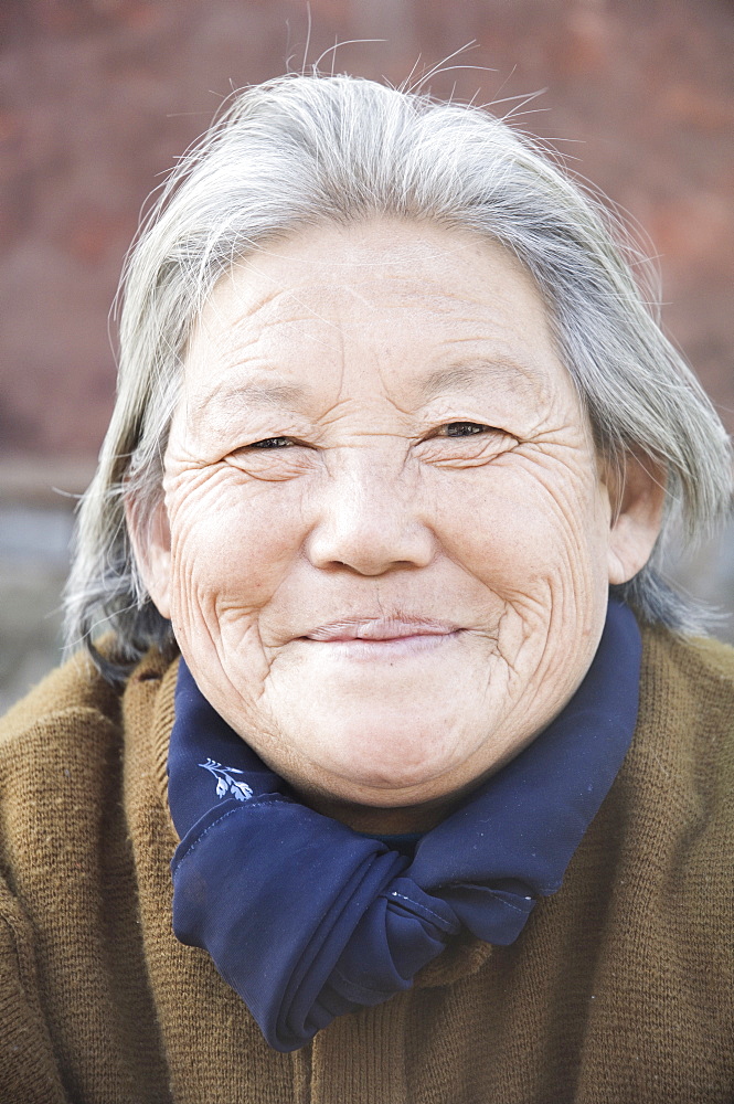 Portrait of old Chinese woman, Tanzhe Temple, Beijing, China, Asia