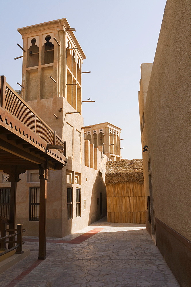 Bastakia District of historic Arabic houses with wind towers, Bur Dubai, Dubai, United Arab Emirates, Middle East