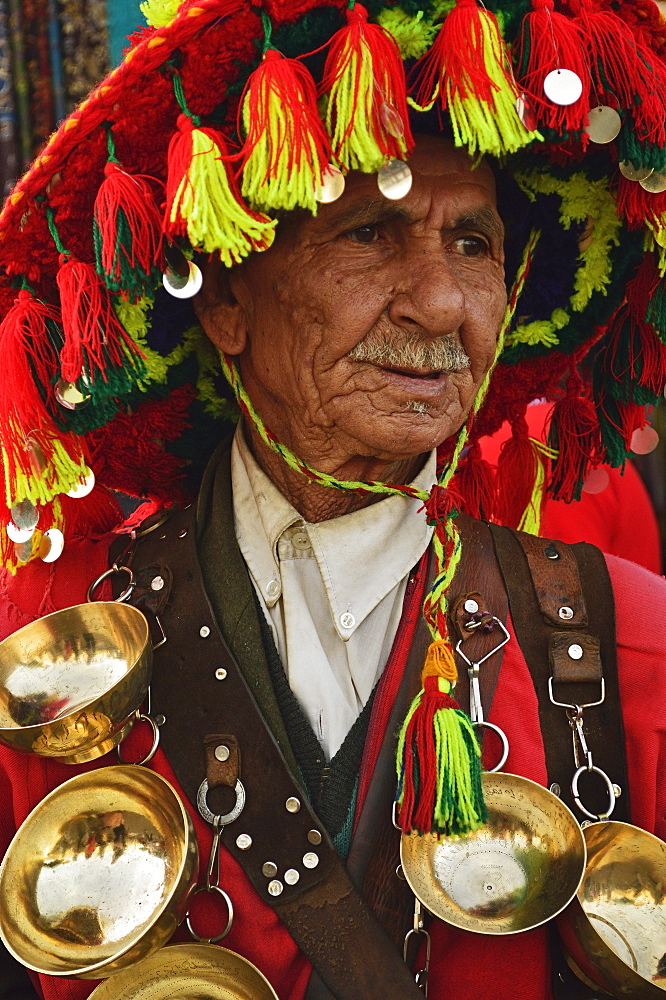 Portrait of guerrab (water carrier), Marrakesh, Morocco, North Africa, Africa