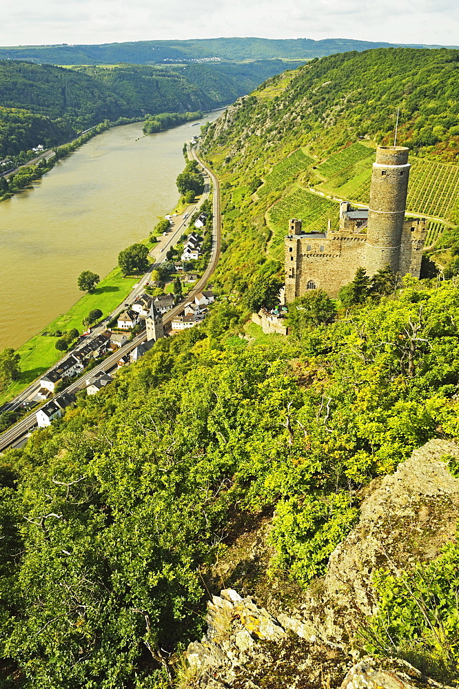 Castle Maus and River Rhine, Rhineland-Palatinate, Germany, Europe