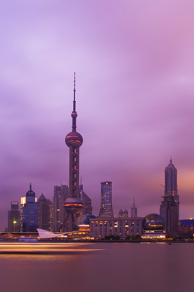 Lujiazui Finance and Trade zone, with Oriental Pearl Tower, and Huangpu River, Pudong New Area, Shanghai, China, Asia