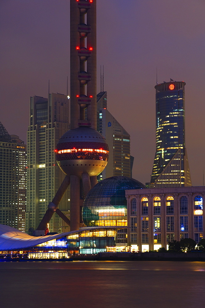 Lujiazui Finance and Trade zone, with Oriental Pearl Tower, and Huangpu River, Pudong New Area, Shanghai, China, Asia