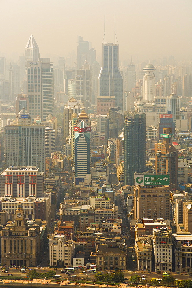 Aerial view from Oriental Pearl Tower of Huangpu District, Shanghai, China, Asia