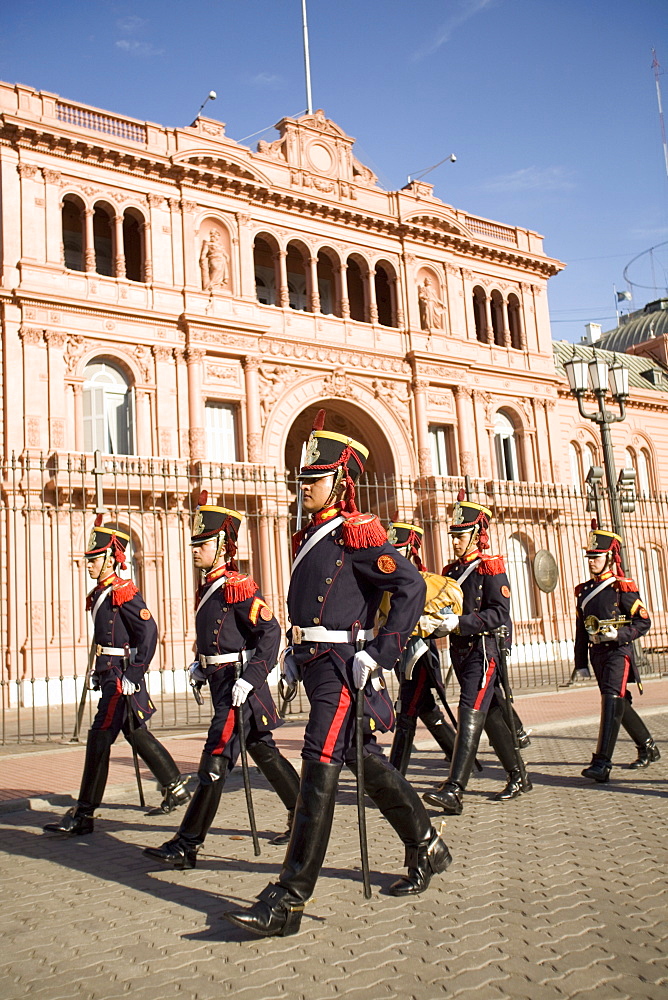 Guards marching in front of Casa Rosada, Buenos Aires, Argentina, South America