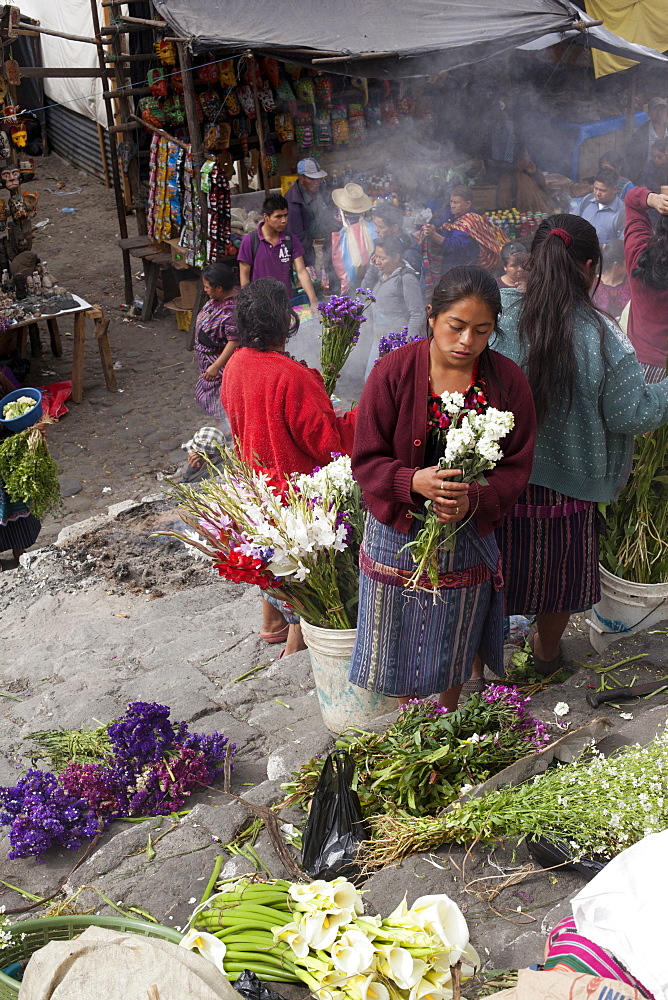 Flower vendors, Chichicastenango, Guatemala, Central America