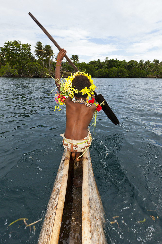 Kofure Girl in Outrigger Canoe, Tufi, Oro Province, Papua New Guinea