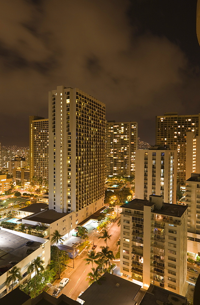 Honolulu by Night, Oahu, Pacific Ocean, Hawaii, USA