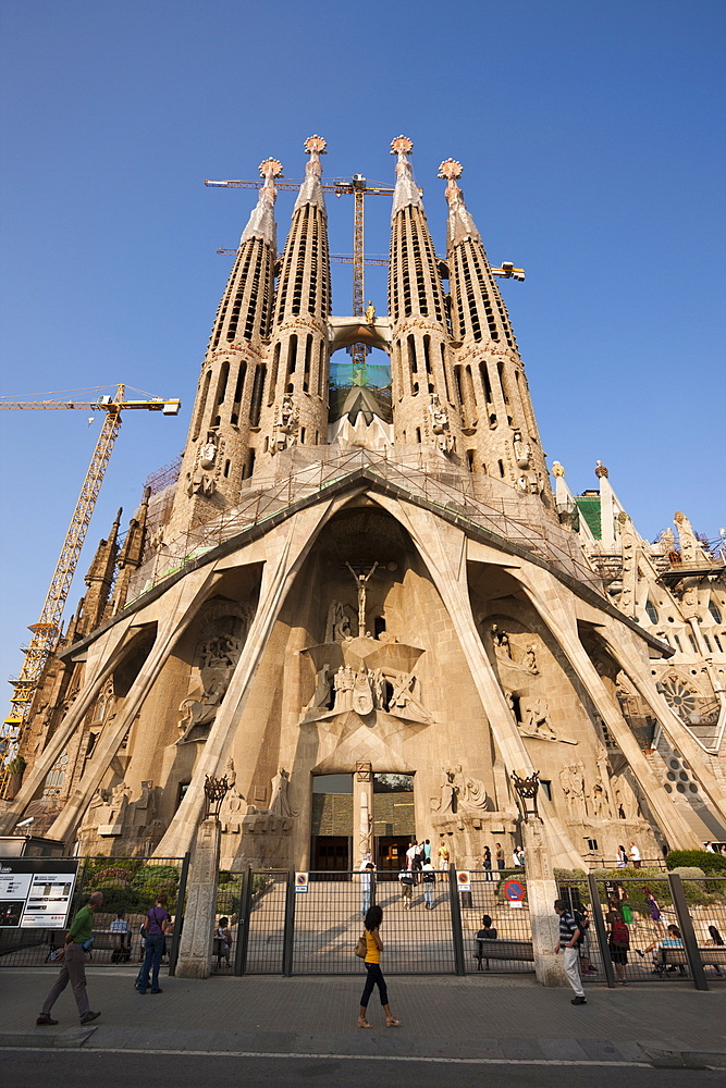 Passion Facade of Cathedrale La Sagrada Familia of Architect Antoni Gaudi, Barcelona, Catalonia, Spain