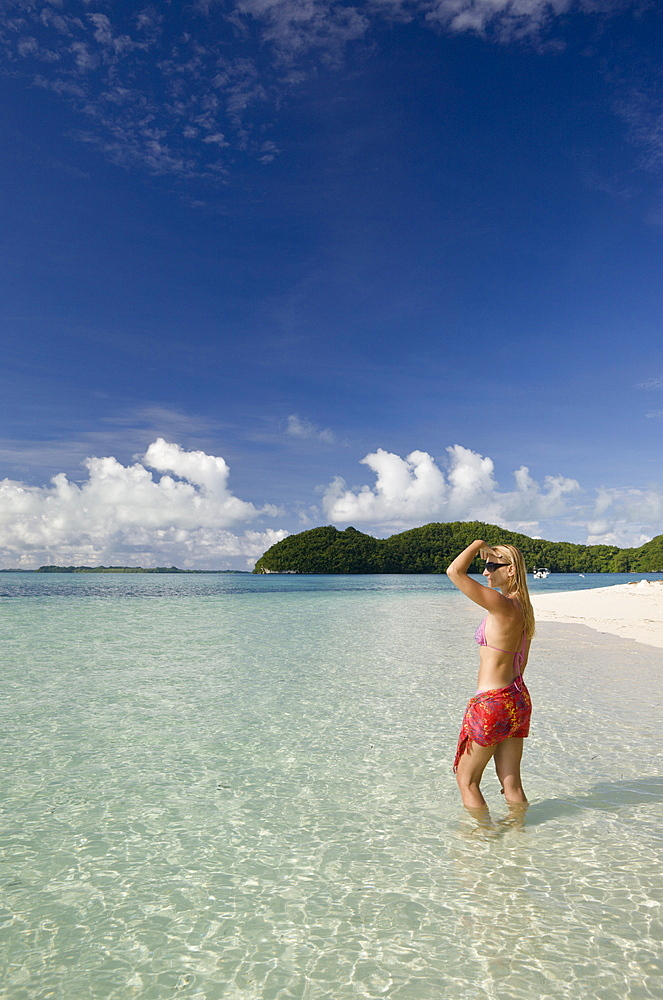 Tourist at Long Beach of Rock Islands, Micronesia, Palau