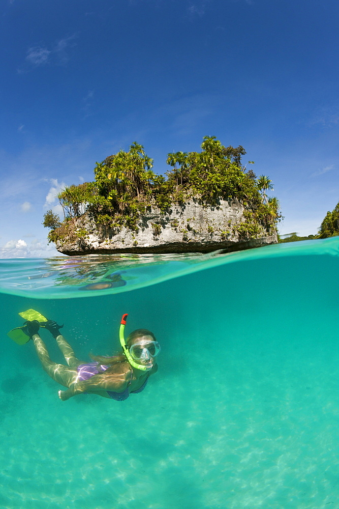 Woman snorkeling in Palau, Micronesia, Palau