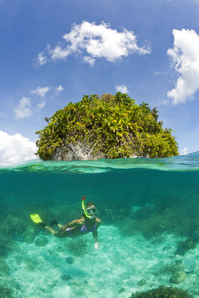 Tourist snorkeling at Palau, Micronesia, Palau