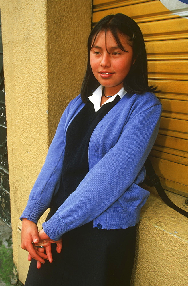 Ecuador's capital and second largest city students on the way to Manuela Canizares Experimental Girls School, New Town area, Quito, Ecuador