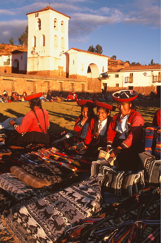 Chincheros, an ancient village near Cuzco its colonial church is built on Inca foundations and is famous for its weekly craft market, Highlands, Peru