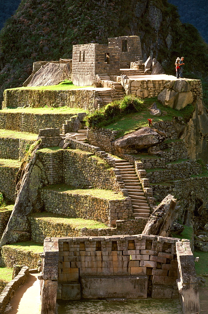 Machu Picchu the Intihuatana, the site's most sacred shrine, likely served for making astronomical observations and calculations, Highlands, Peru