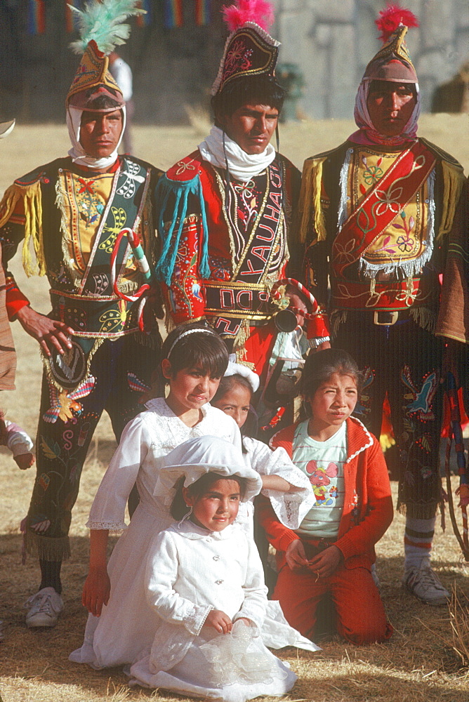 Inti Raymi dancers in traditional dress during the Incan Festival of the Sun, held at Sacsayhuaman, above Cuzco on June 24th, Peru