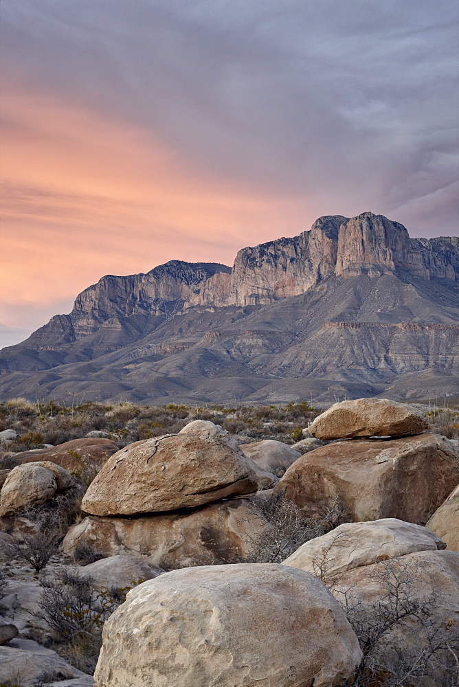 Guadalupe Peak and El Capitan at sunset, Guadalupe Mountains National Park, Texas, United States of America, North America