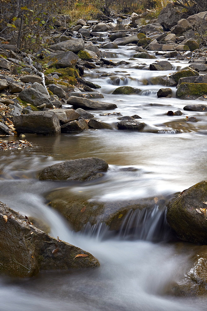 Cascades on the Big Bear Creek in the fall, San Miguel County, Colorado, United States of America, North America 