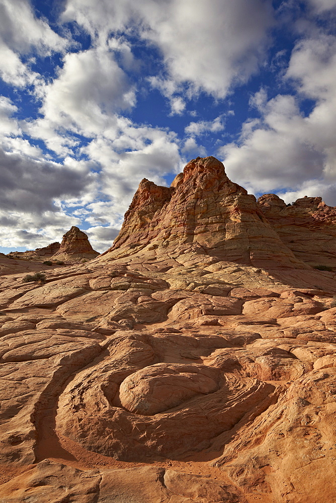 Sandstone swirl under clouds, Coyote Buttes Wilderness, Vermillion Cliffs National Monument, Arizona, United States of America, North America 