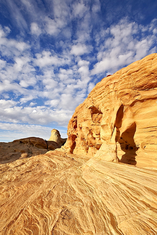 Pillar arch in yellow sandstone, Valley of Fire State Park, Nevada, United States of America, North America