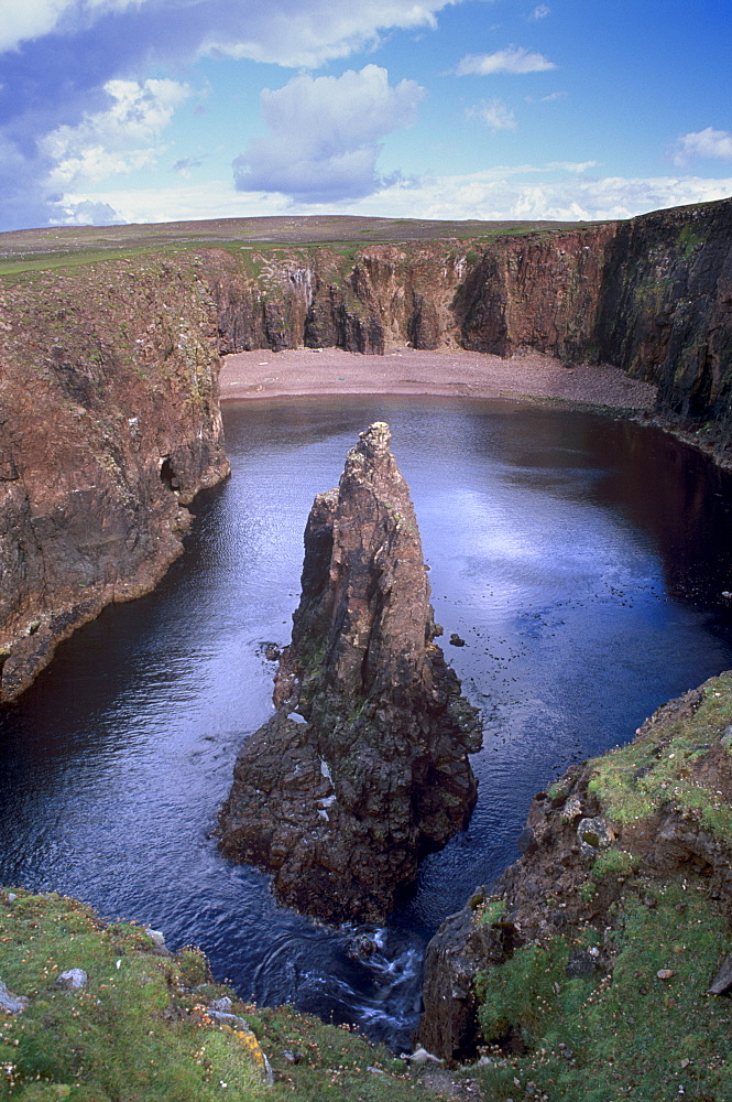 Christie's Hole, eroded volcanic rock coast of Papa Stour (Great Island of the Priests), Shetland Islands, Scotland, United Kingdom, Europe