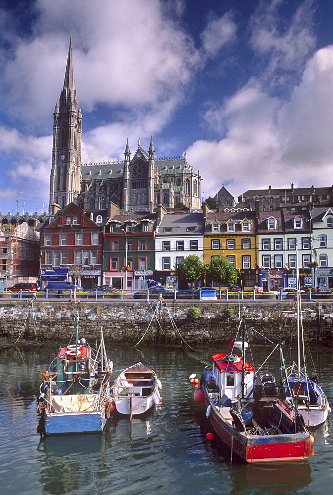 Cobh Harbour and St. Colman's Cathedral, Cobh (Cork), County Cork, Munster, Republic of Ireland, Europe