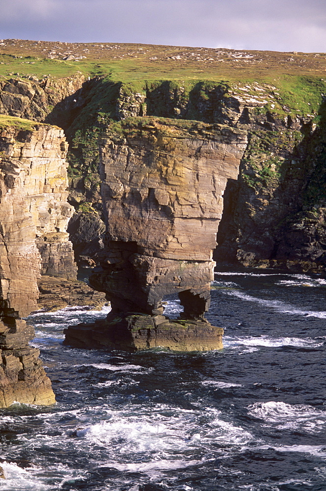 Yesnaby Castle sea stack, rock eroded by the sea, Mainland, Orkney Islands, Scotland, United Kingdom, Europe