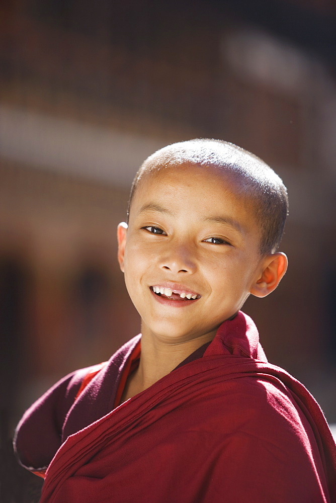 Young Buddhist monk, Paro Dzong, Paro, Bhutan, Asia