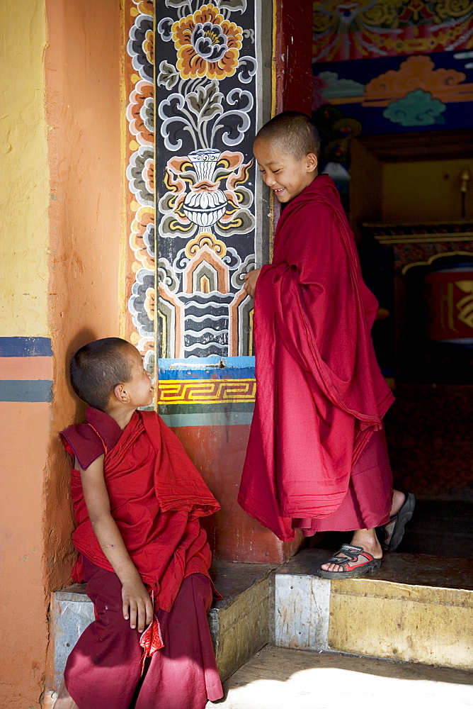 Young Buddhist monks, Paro Dzong, Paro, Bhutan, Asia