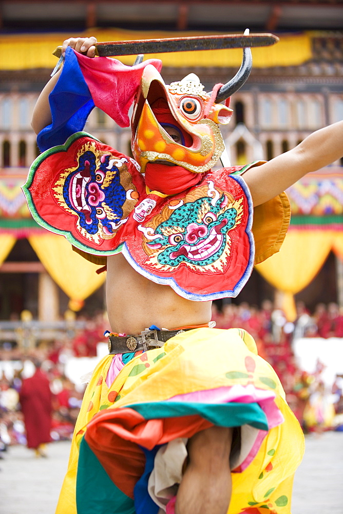 Buddhist festival (Tsechu), Trashi Chhoe Dzong, Thimphu, Bhutan, Asia