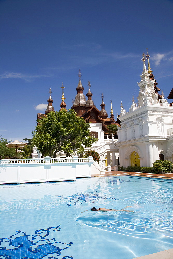 Thai woman swimming, Mandarin Oriental Resort, Chiang Mai, Thailand, Southeast Asia, Asia