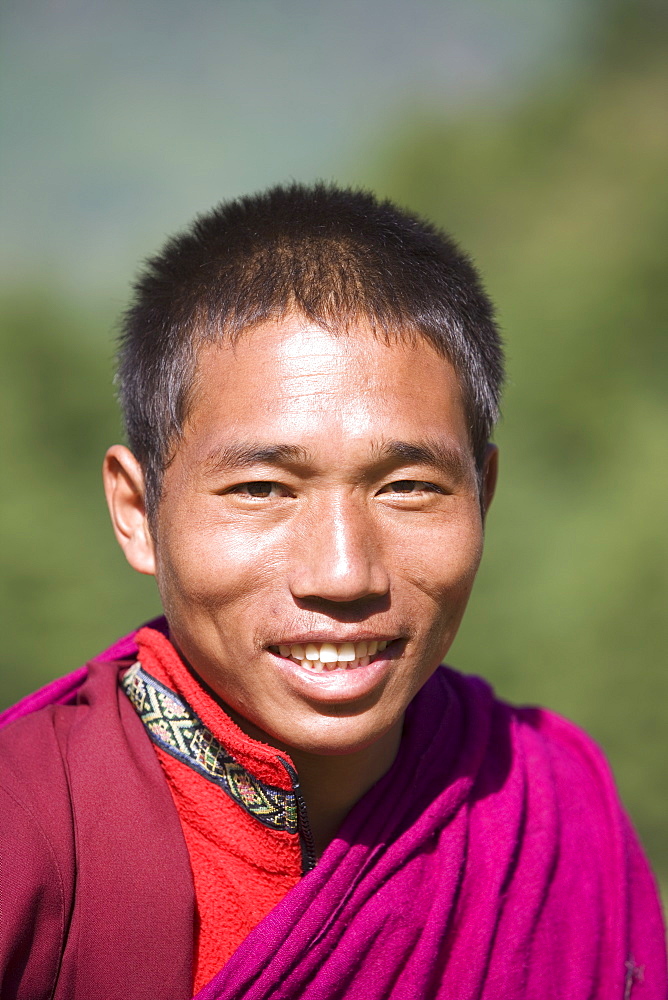 Buddhist monk, Paro, Bhutan, Asia