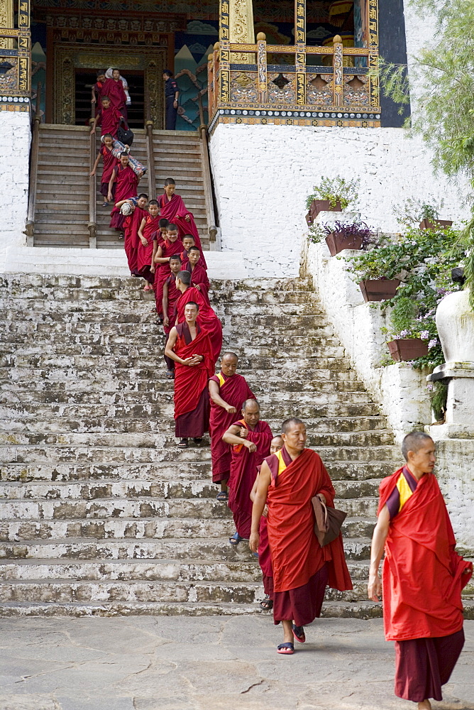 Buddhist monks, Punakha Dzong, Punakha, Bhutan, Asia