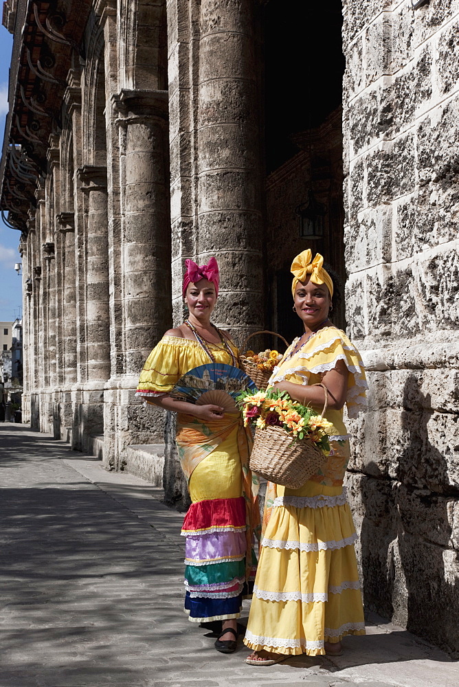 Cuban women in old costume, Havana, Cuba, West Indies, Central America