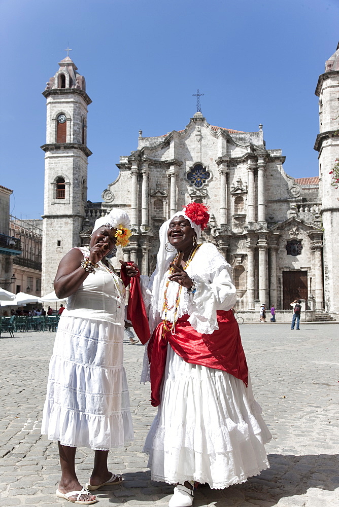 Cuban women in old costume, Havana, Cuba, West Indies, Central America