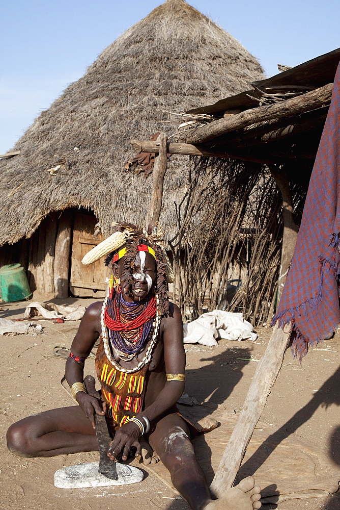 Karo woman, village of Kolcho, Omo Valley, Ethiopia, Africa