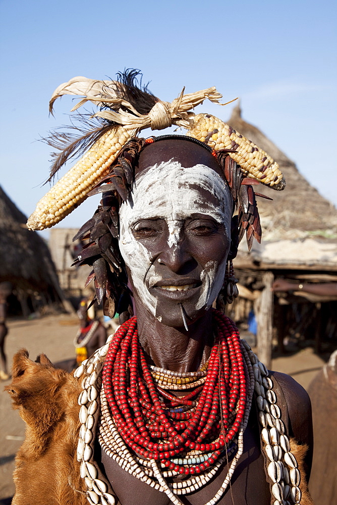 Karo person in the village of Kolcho, Omo Valley, Ethiopia, Africa