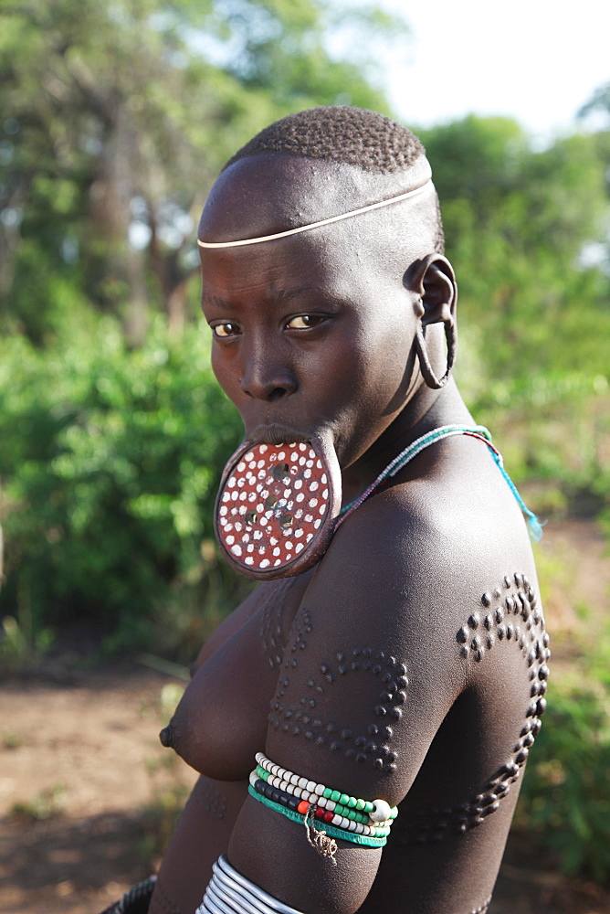 Young Mursi woman, Omo Valley, Ethiopia, Africa